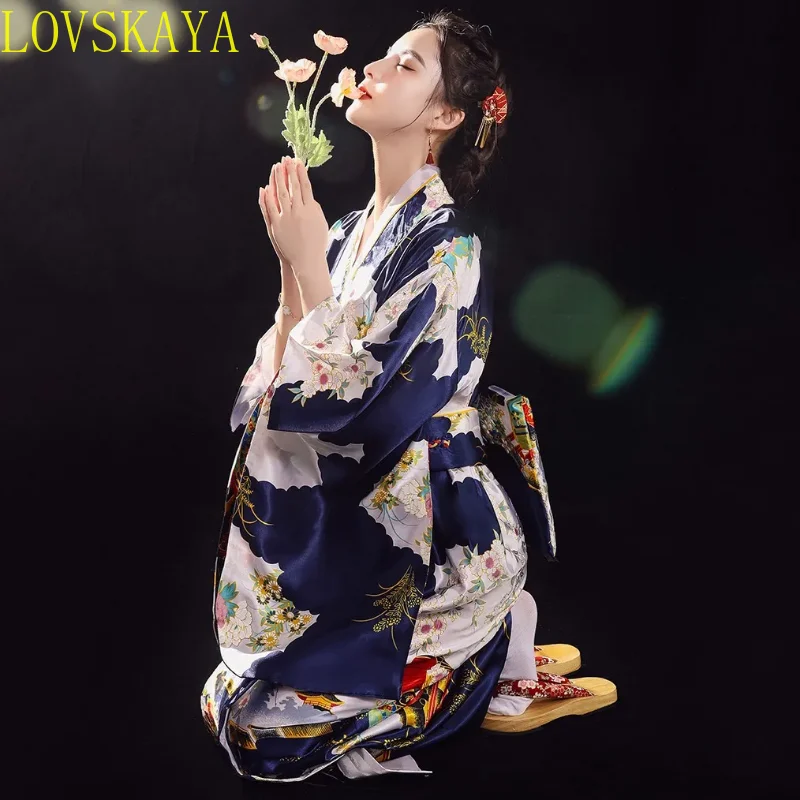 Traditional Japanese Kimono with Printed Floral Dress, Women's