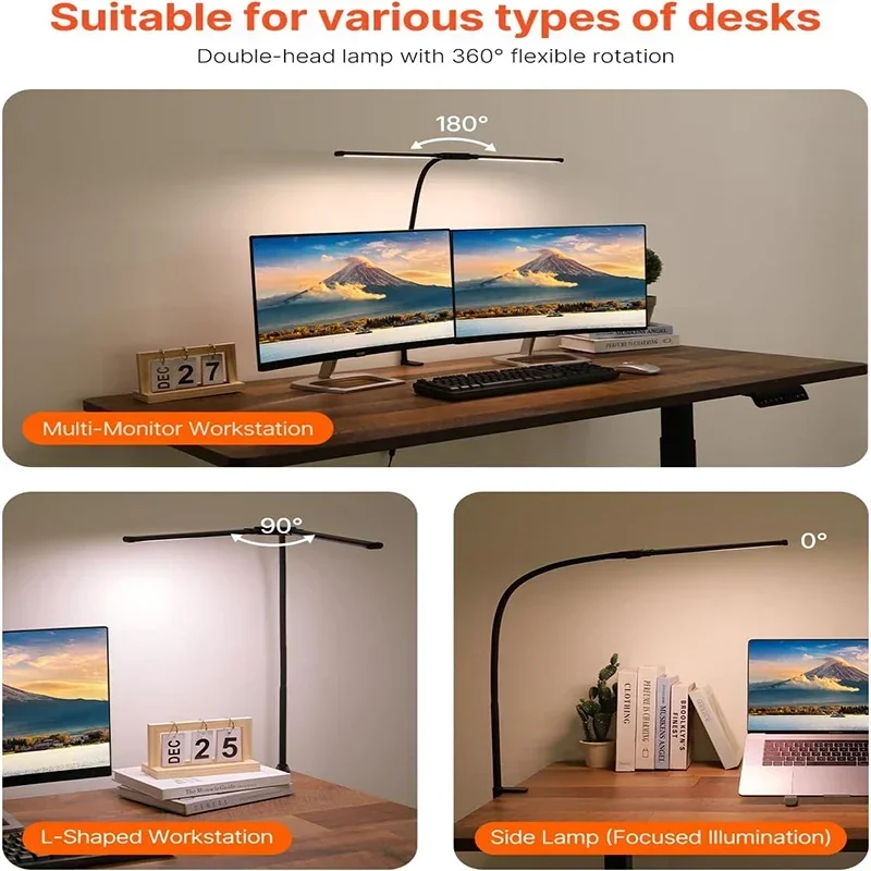 UltraFlex LED Desk Lamp: Dual Head, Eye-Friendly, 360° Adjustable, Tri-Mode Lighting