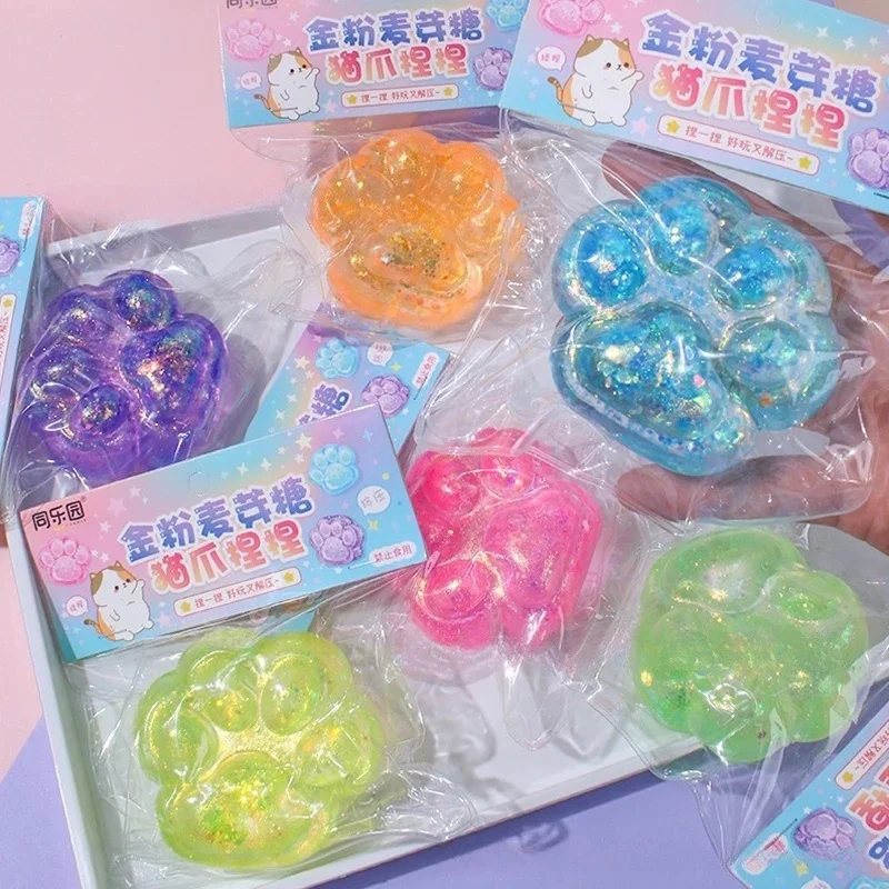 Cute Sequin Cat Claw Squishy Fidget Toy Slow Rebound Stress Relief Toy Pinch Decompression Cat Paw Soft Squeeze Toy 3