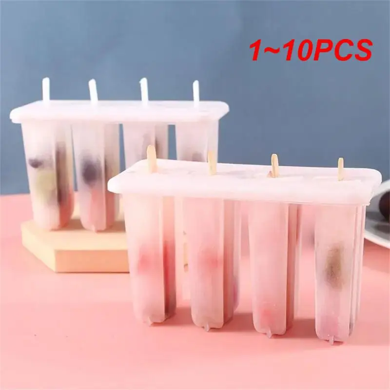 1 ~ 10 Pezzi Stampi Per Gelato 4 Stampi Per Ghiaccioli Set Vassoio Per Ghiaccioli Gelato Riutilizzabile Con Coperchio Per Bastoncini Stampo Per Ghiacc