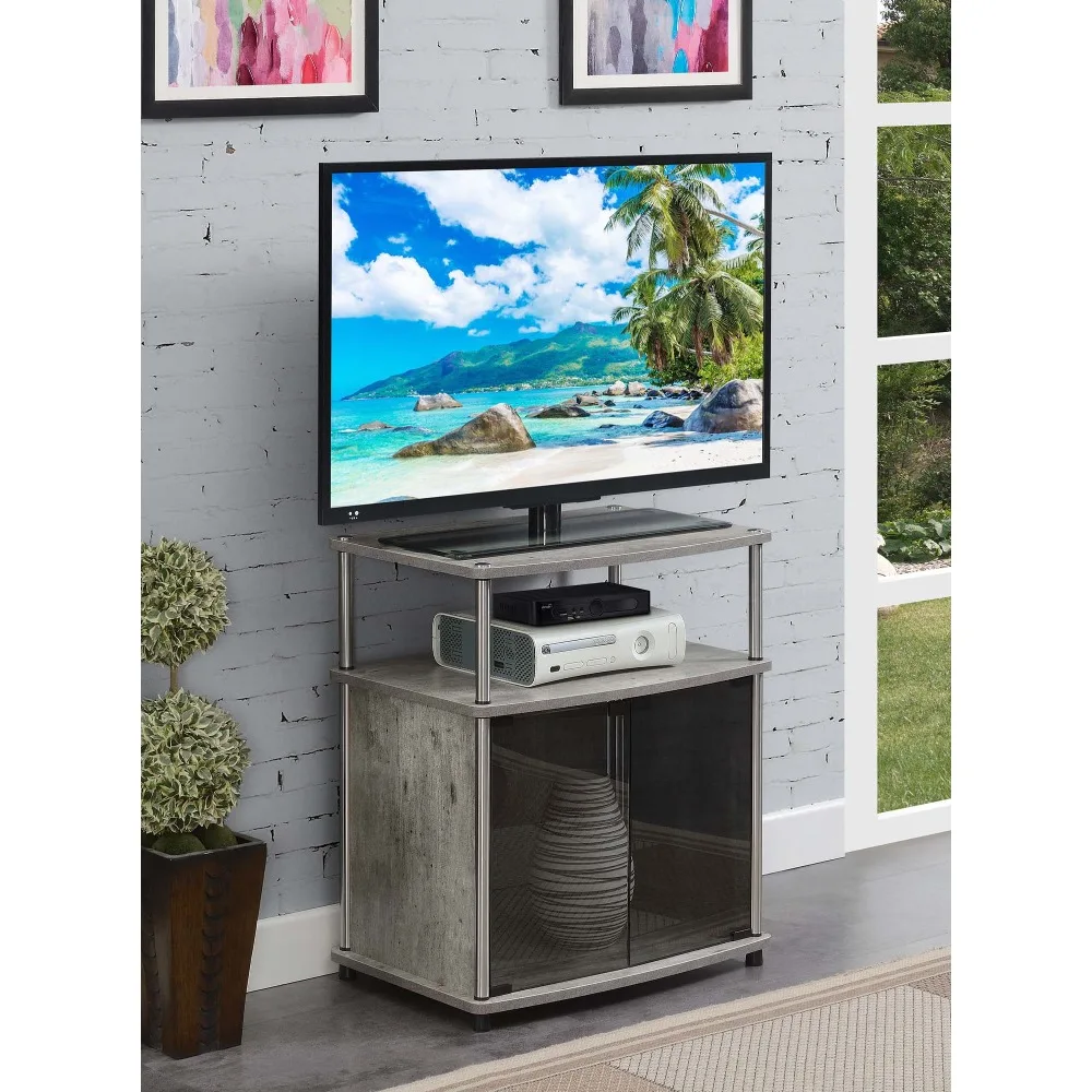 

Designs2Go TV Stand with Black Glass Storage Cabinet and Shelf, Max Screen Size 25", Faux Birch