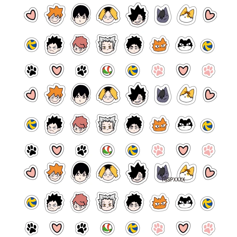 Tobio Kageyama Shoyo Hinata Kozume Kenma Nail Stickers Cute Chibi Head Heart Nail Art Accessories Decals Volleyball Kawaii 5