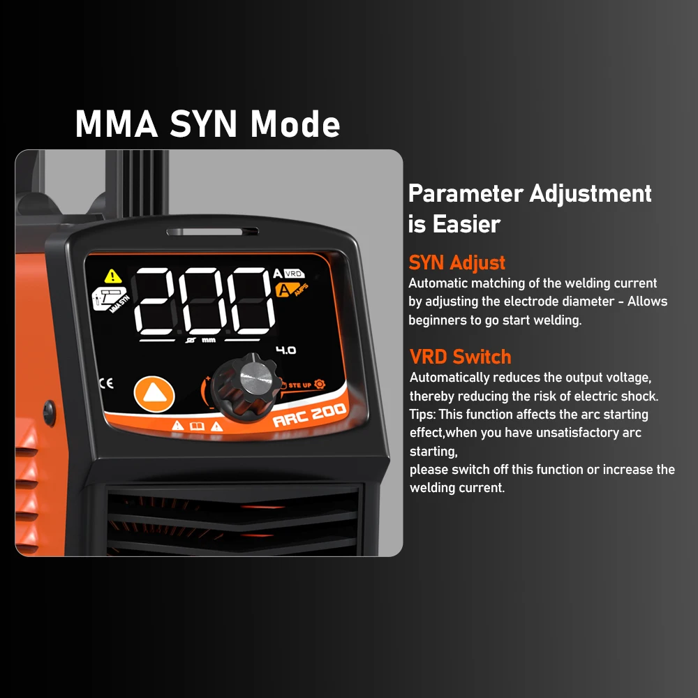 FEIFANKE ARC200 MMA/Lift TIG LED Dispaly Welding Machine IGBT Inverter Synergic Control Welder Machine with Hot Start 4
