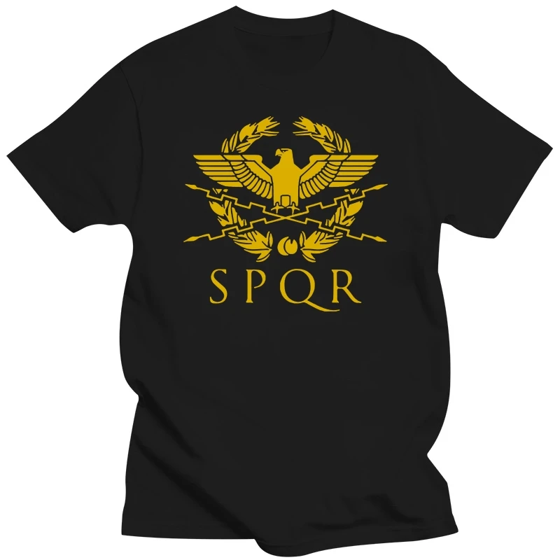 

SPQR Roman Gladiator Imperial Golden Eagle T-Shirt Mens Casual Short O-Neck T Shirt Harajuku Tops Tees Shirt