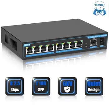 TEROW 2.5 기가비트 스위치, 8 포트 2.5G POE 스위치, 1 포트 10G SFP 이더넷 네트워크 스위치, 비관리형 LAN 허브, 무선 AP VDI
