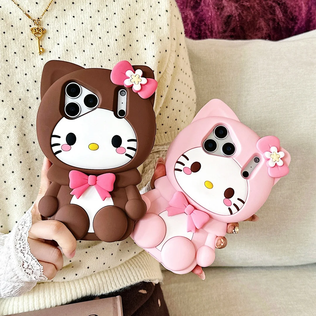 Bowknot Kitty Cat 3D Silicone Soft Phone Case - Protective Cover