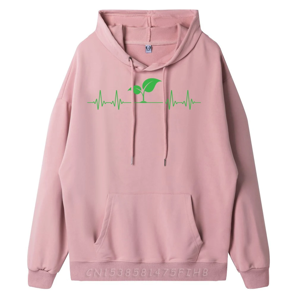 Classic Vegan Green Plant Heartbeat Vegetarian Hoodies Funny Lovers Day long Sleeve O-Neck Sweatshirt Woman Funny Hoodies Vegan Green Plant Heartbeat Vegetarian Plan Based Diet oufen