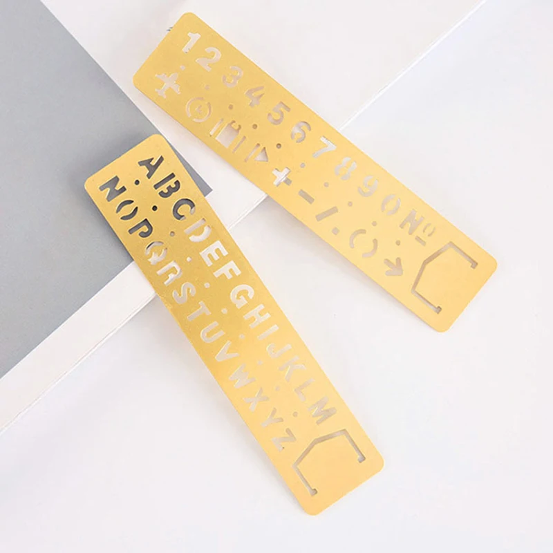 

Multifunctional Metal Hollow Straight Ruler Number Letter Pattern Bookmark Kawaii Stationery Drawing Template Measuring Tool