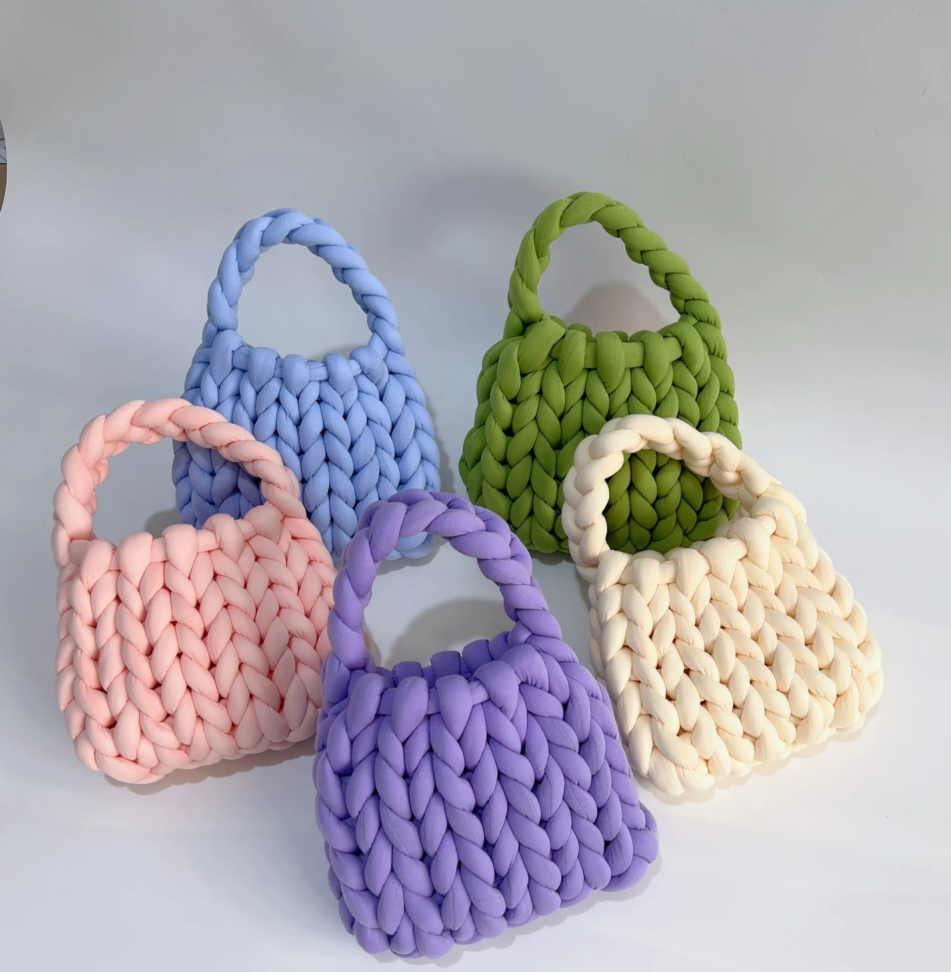Borsa A Mano Intrecciata A Mano Fai-Da-Te In Lana Islandese Super Spessa Borsa A Tracolla Per Il Trasporto A Mano In Versione Coreana Fatta A Mano