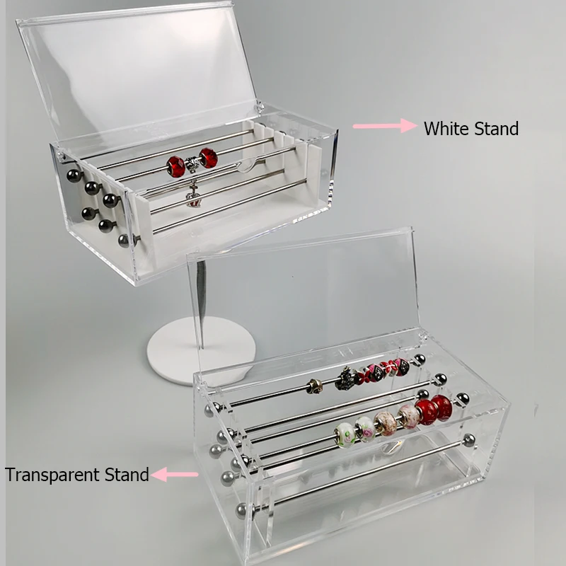 Large Capacity Bracelet Charm Collection Case Rondelles Beads Acrylic Organizer Storage Box Pendant Trollbeads Holder Stand Rods
