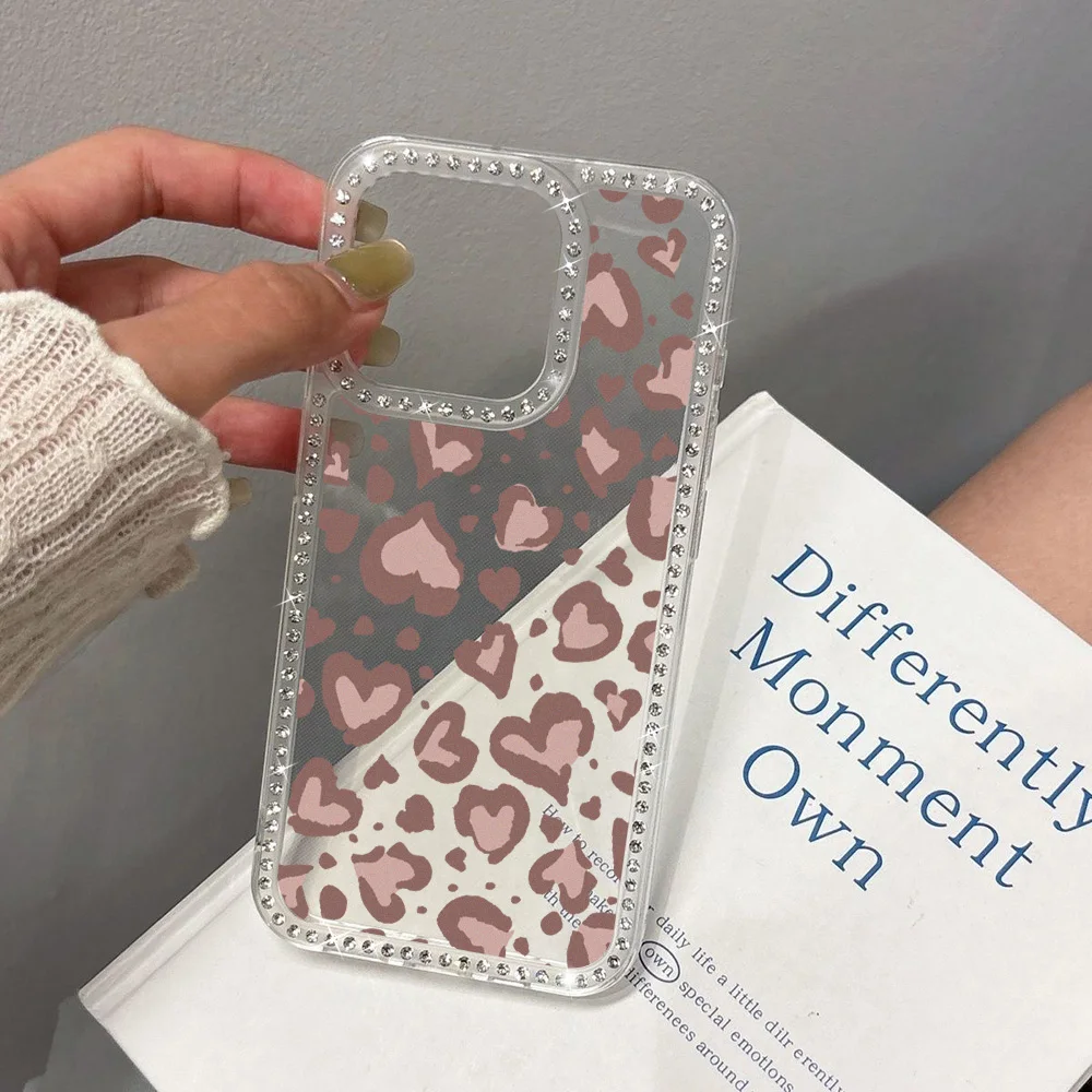 Heart-Shaped Leopard Print Shockproof Transparent Phone Case