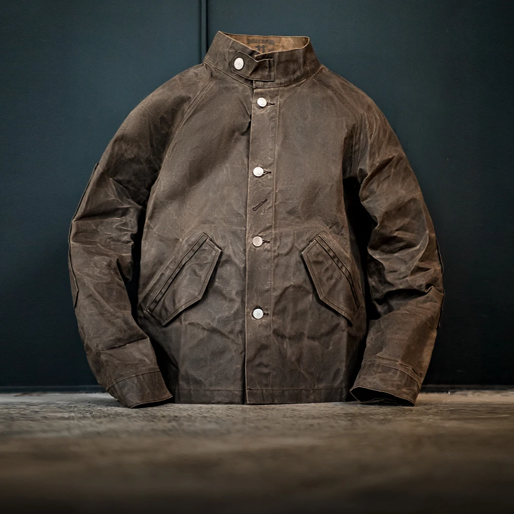 Tactical Jacket Casual Jacket Maden Vintage Stand Collar Oil Waxed Jacket Ⅲ Version Men's Waterproof Canvas Solid Color Classic Hunting Coat Autumn