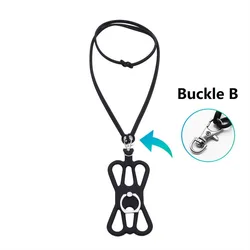 Adjustable Silicone Neck Strap with Rotatable Ring Holder and Stand Bracket (Black Strap Buckle B)