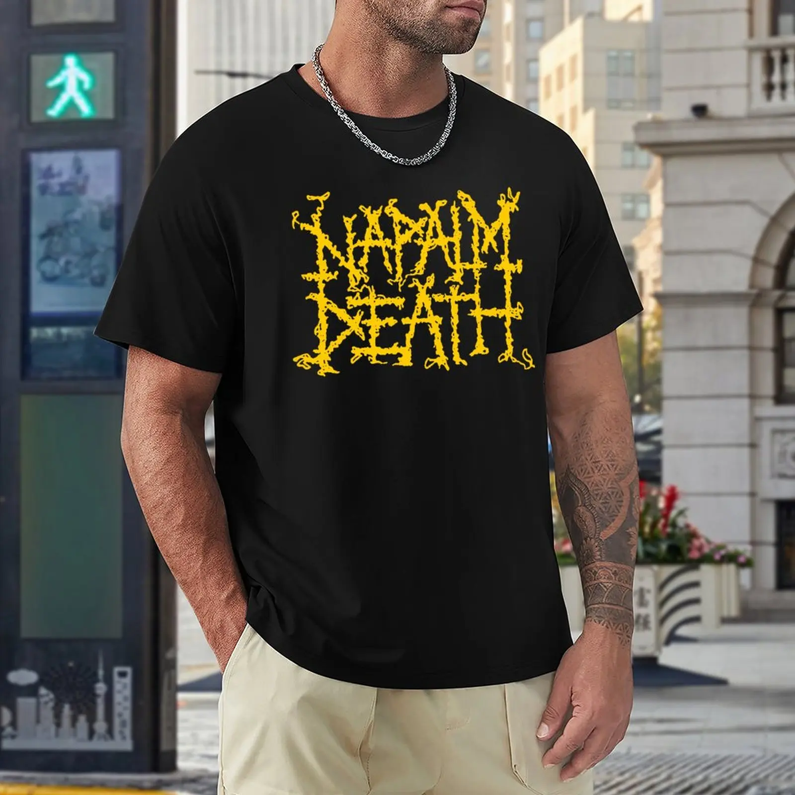 Napalm Death Band Metal Grind UK Logo T Shirts for Men Cotton Awesome T- Shirts Round Collar Tees Short Sleeve Present