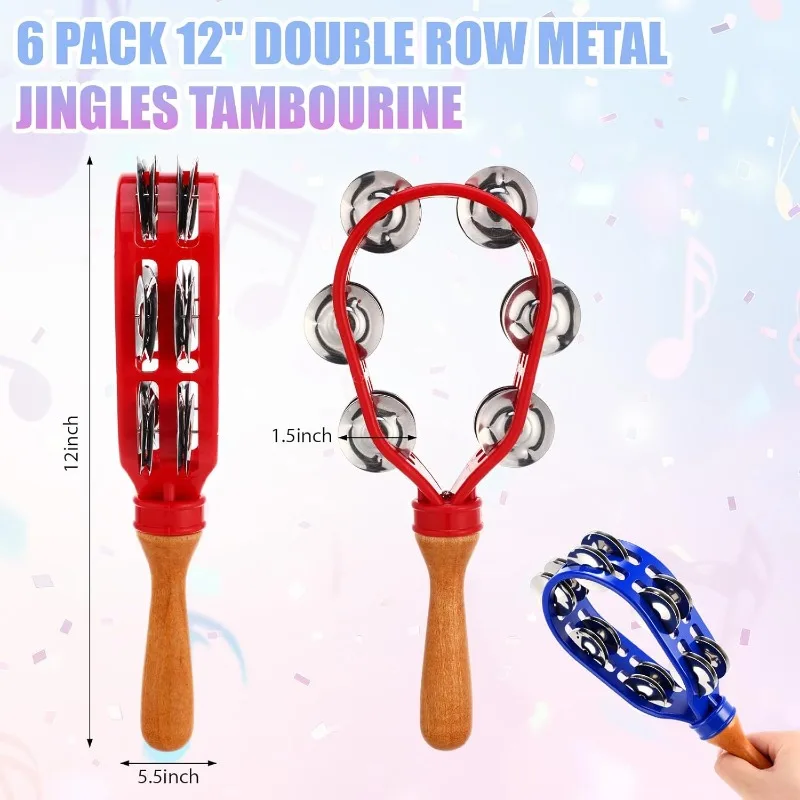 Adult Hand Drum Double Row Metal Bell Music Instrument Percussion Conforms To Ergonomic Wooden Handle Grip Party Interesting