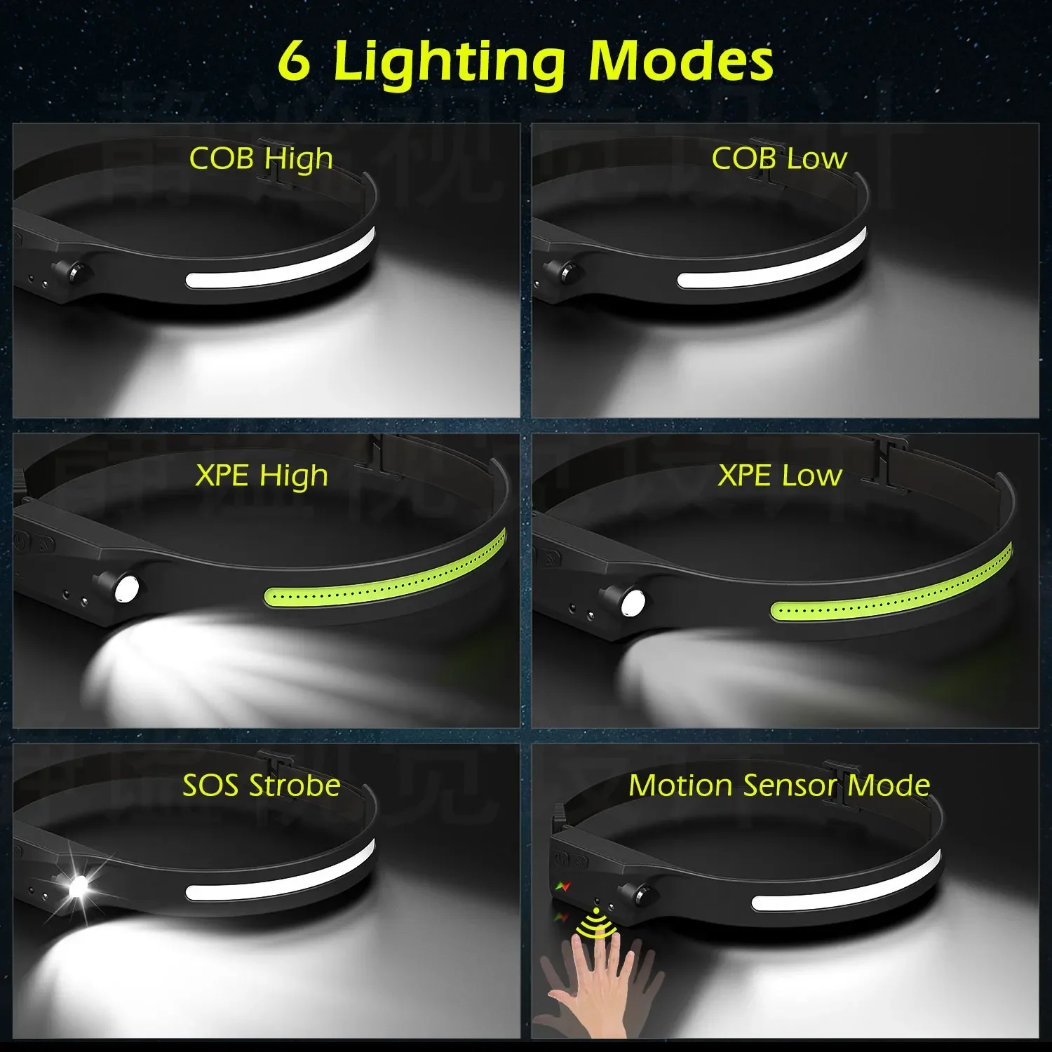 LED Sensor Headlamp USB Rechargeable Built-in Battery Fishing Camping Head flashlight