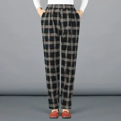 Spring Summer Daily Versatile Casual Pants Women Tie Dye Print Plaid Elastic High Waist Pocket Loose Fashion Straight Trousers