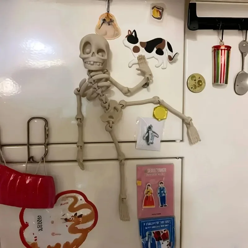 Magnetic Poseable Skeleton Fridge Magnet - Adjustable  Decoration with Movable Joints, Humorous Kitchen Accent for Home& Gifting