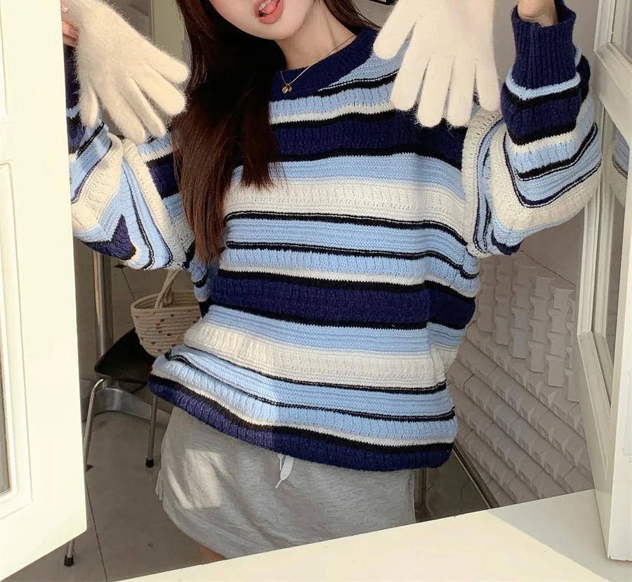  autumn and winter new style hoodie pullover striped pullover warm pullover casual round neck sports style shirt