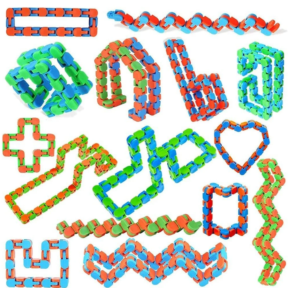 24 Links Wacky Tracks Snap and Click Fidget Toys Stress Relief Finger Sensory Toys Folding Chain Fidget for Kids Gifts fidget toys