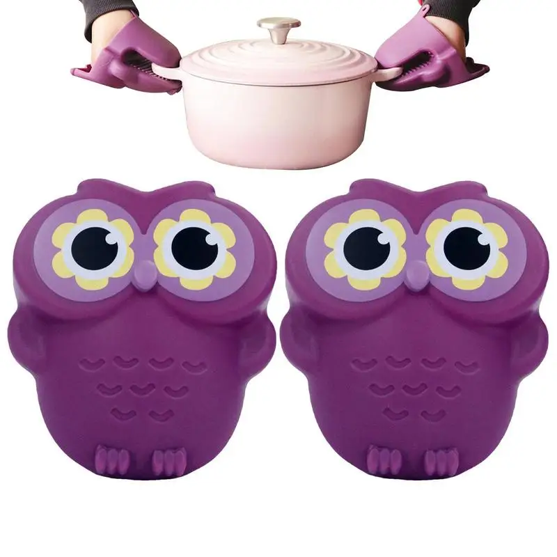 

Kitchen Gloves For Oven 1 Pair Cartoon Owl Shape Silicone Oven Mitts High Temperature Resistant Anti-burn Baking Tools