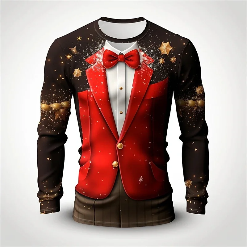 Mens Christmas 3D Print Long Sleeve T Shirt