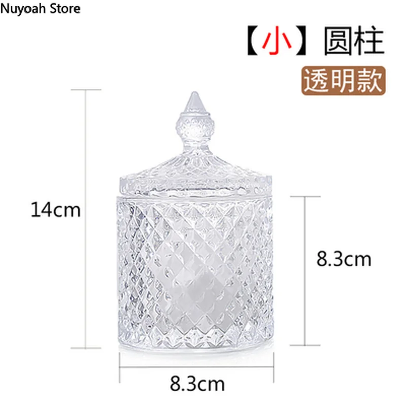 Storage Box Storage Jar Storage Sets Household Storage Sets Crystal Glass Jar European-style Diamond Pattern Candy Storage Box Cotton Swab Box Sealed Jar Living Room Home Furnishings