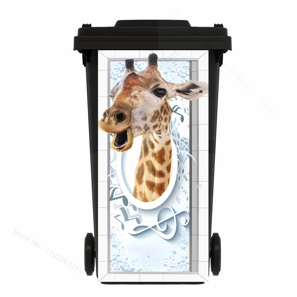 Trash Can Sticker Funny Cattle Animal Trash Can Sticker Outdoor PVC Waterproof Stickers Diy Garbage Bin Green Plant Leaves Peel and Stick Decals