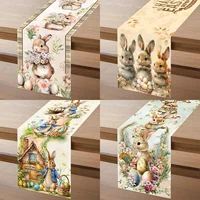 Vintage Easter Bunny Tablecloth Rabbit Eggs Flower Table Flag Cover Happy Easter Decoration For Home Kitchen Dining Table Decor 2