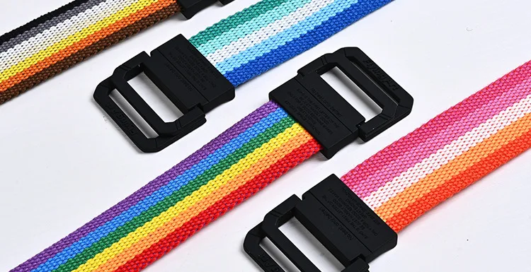 Blau gestreifter Herrengürtel, lässig, vielseitig, Jeans-Zubehör, Doppelring-Schnalle, Gürtel, Hip-Hop-Trend, taktischer Canvas-Bund – Detail 7