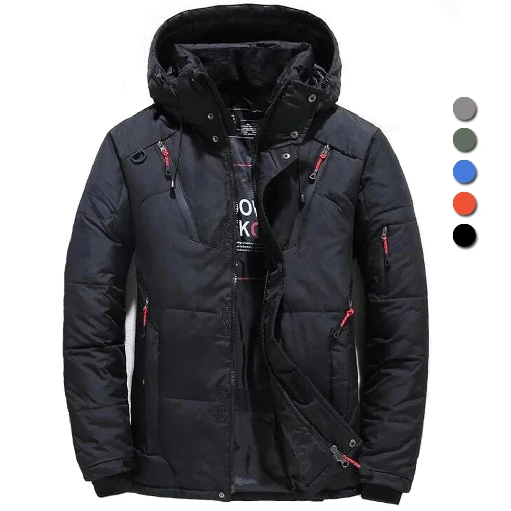 

Snow Jacket Male Winter Padding Puffer Coat Hooded Outdoor Thick Parkas -20 Degree White Duck Down Jackets Zip Warm Outwear 4XL