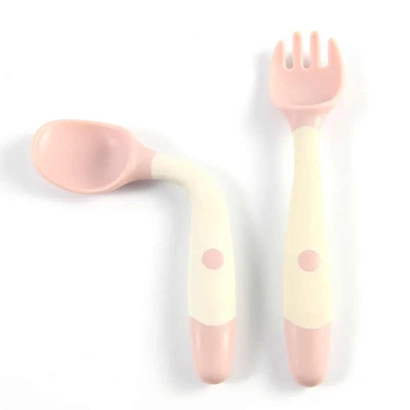1 pair Silicone Spoon for Baby Auxiliary Food Training Bendable Soft Fork Infant Tableware baby feeding spoons