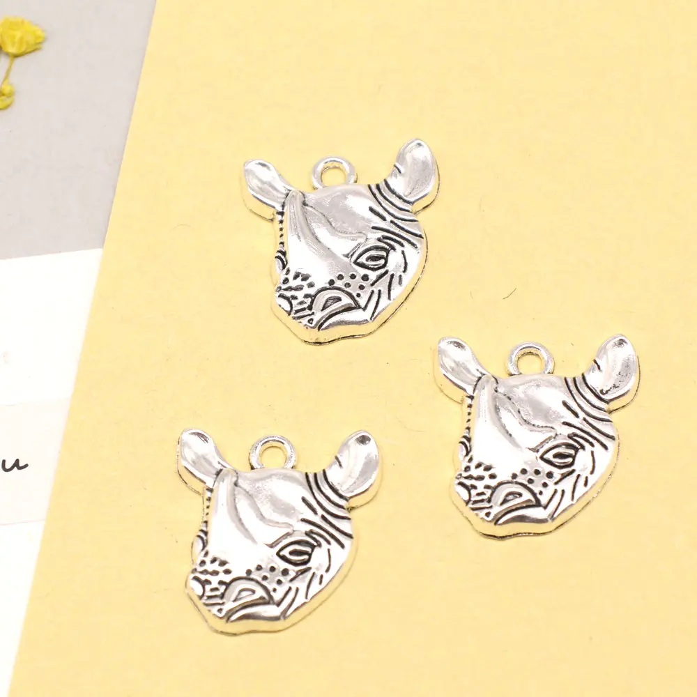 

5pcs 20x21mm Rhinoceros Charms Pendant For Necklace Art Crafts Diy Jewelry Making Supplies Antique Silver Color