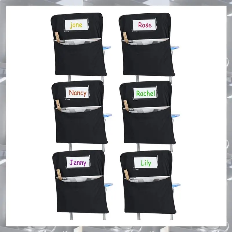 A84K-6Pcs Chair Storage Pocket Chair Bag Pockets For Classrooms Student Pockets Organizer With Name Tag