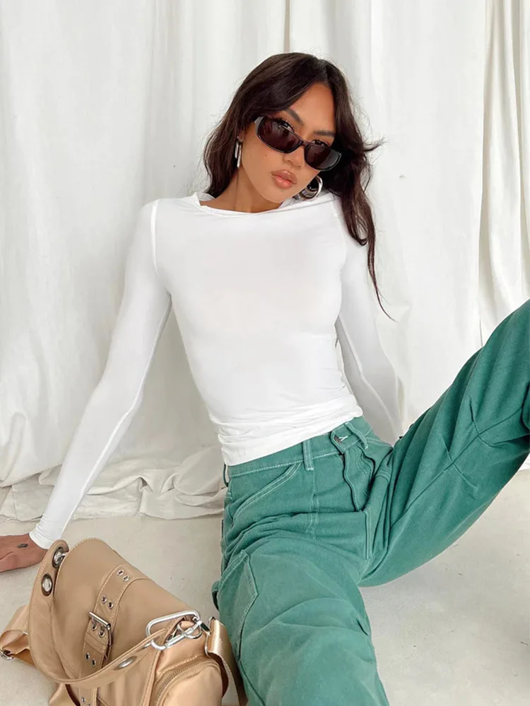 Women Casual Long Sleeve T-Shirts Spring Autumn Solid Slim Fit Pullovers Tees Shirts Female Streetwear Base Tees Tops  Casual 2
