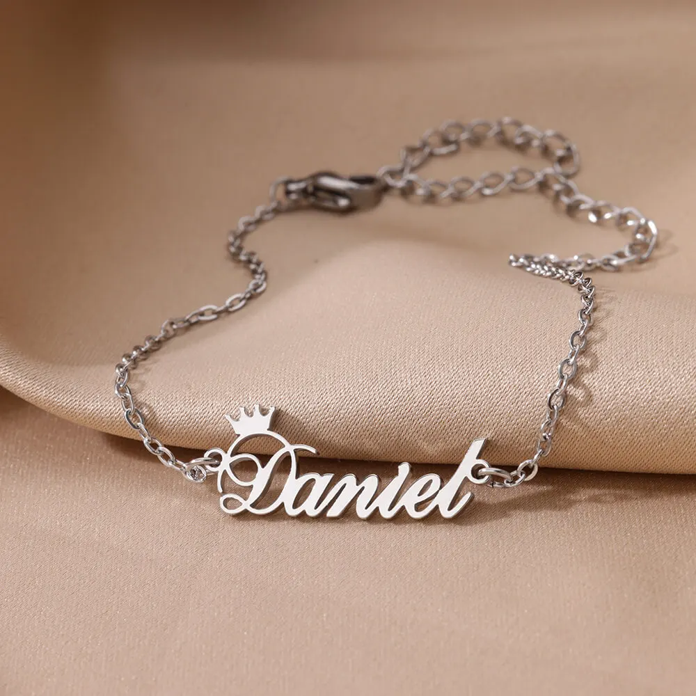 

Custom Name Crown Bracelet for Women Men Personalized Stainless Steel Gold Color Necklace Choker Nameplate Jewelry Gift pulseras