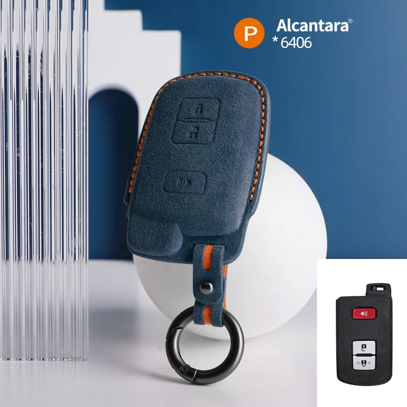 

Alcantara Car Key Case Cover Holder Key Shell Buckle For 2017-2021 Toyota Tacoma Land Cruise Prius V 4Runner 3 Buttons Keychain