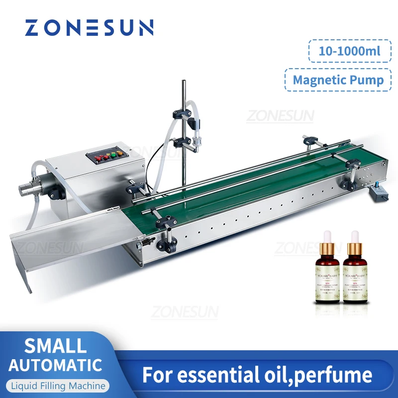 

ZONESUN Liquid Filling Machine Small Automatic Essential Perfume Sample Magnetic Pump With Conveyor Industry Equipment