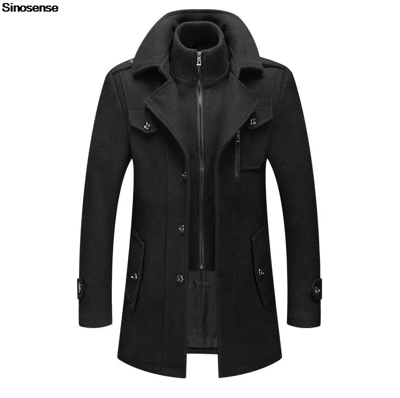 

Mens Winter Gentle Wool Blend Jacket Layered Collar Single Breasted Quilted Lined Woolen Trench Coat Casual Classic Pea Coat 5XL