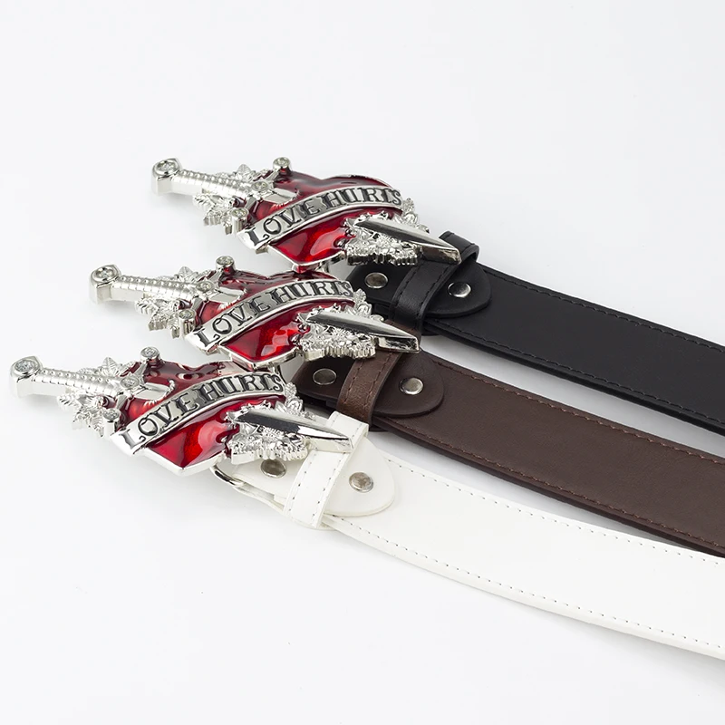 Cintura Punk Rock Con Teschio A Strass – Uomo E Donna – Pelle PU – Lunghezza 115/125/135 Cm
