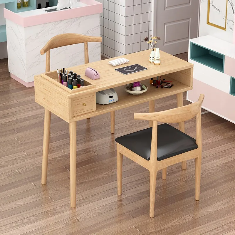Salon Simple Nail Desk Wooden Nordic Receptionist Speciality Manicure Table Minimalist Vacuum Manicure Tafel Furniture HD50ZJ