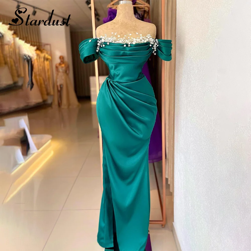 

Stardust Latest Charming Celebrity Dresses Bateau Neck Pearls Beading Waist Pleat Ruched Vestidos de Graduación Drop Shipping