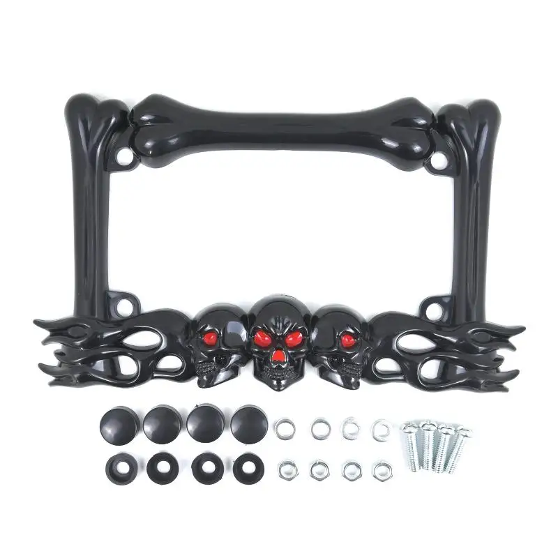 Skull license plate frame black