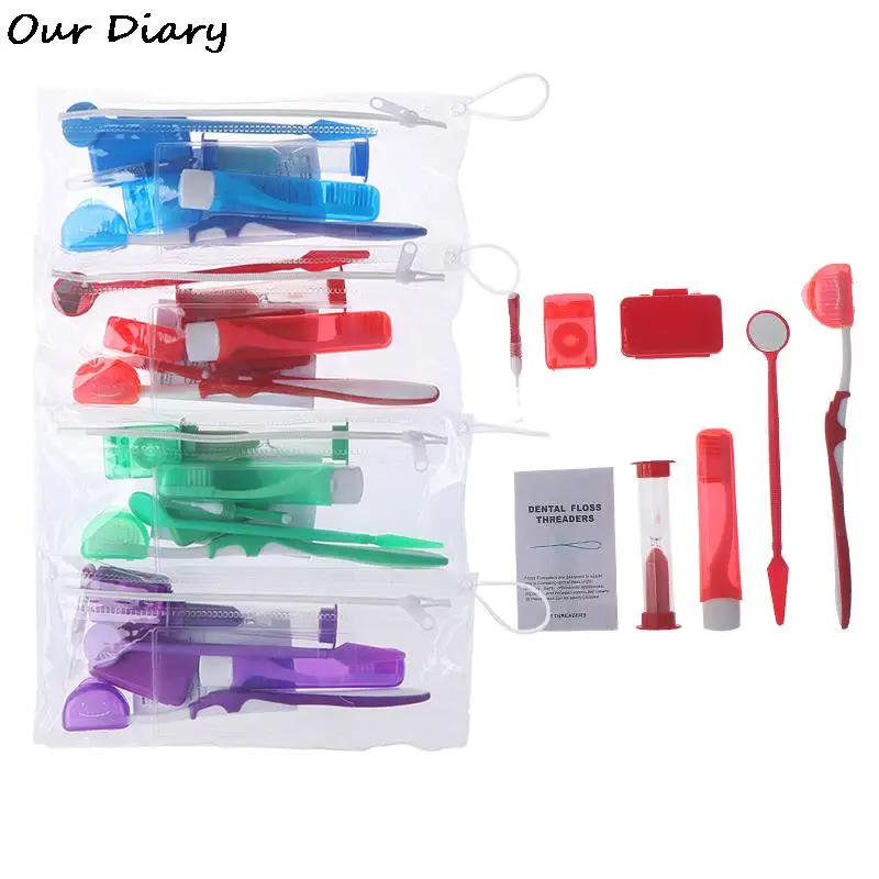 

New 8Pcs/Set Pro Dental Teeth Orthodontic Kits Oral Cleaning Whitening Tool Suit Interdental Brush Floss Thread Wax Mirror