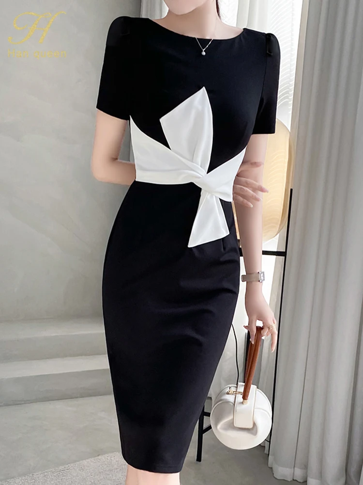 H-Han-Queen-2023-Summer-Elegant-Office-Pencil-Dress-Women-Korean-Color ...