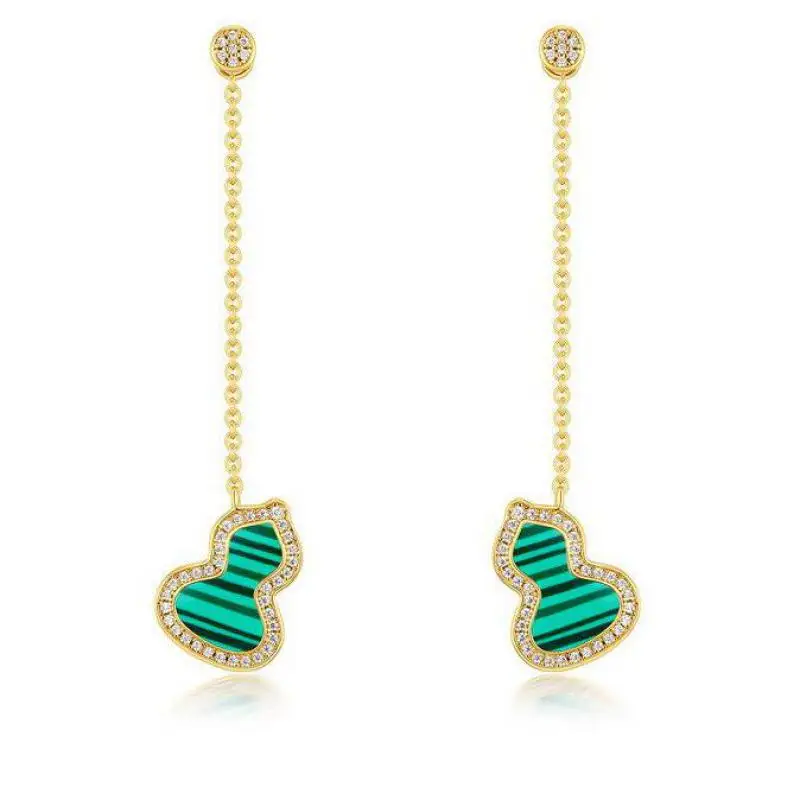 

Natural Malachite Drop Earring S925 Sterling Silver 10k Gold Plated Zircon Malachite Crystal Stone Gourd Dangle Earrings Women