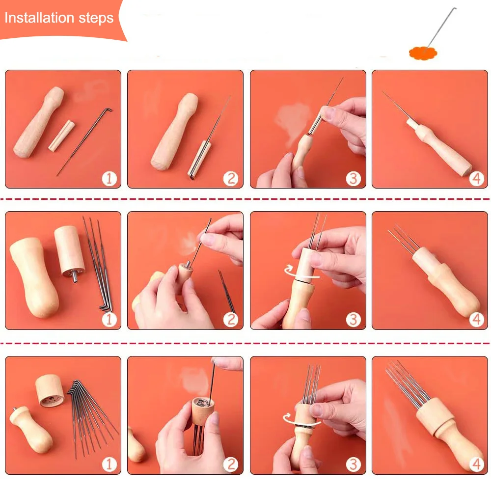 Needle Felting Kit With Wood Handle 3 Sizes 18 Pcs Needles Finger Protector For DIY Sewing