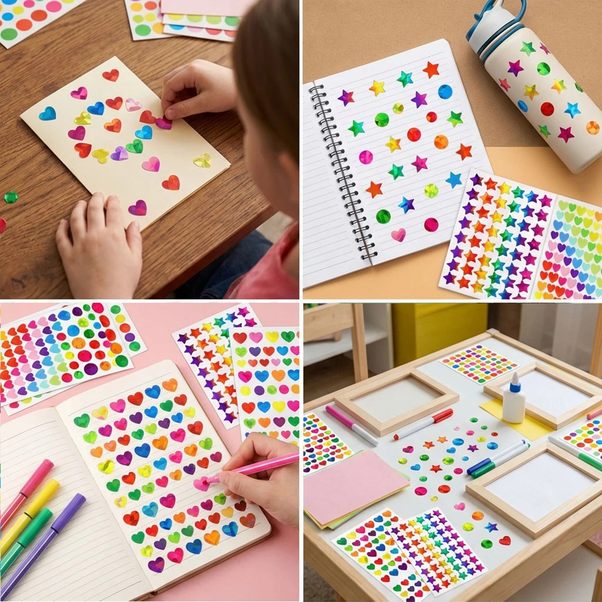 반짝이는 홀로그램 보상 스티커 세트, 원형 도트 하트 별 모양 학생용 반짝이 글리터 포일 행동 보상 차트 스크랩북 데칼