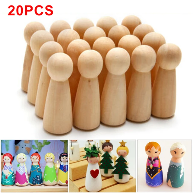 Wooden peg dolls Unfinished Solid Wood Peg Toy People Family Doll