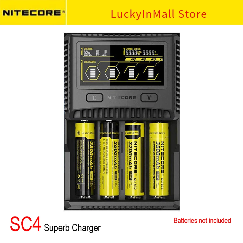 

Original NITECORE SC4 Faster Charging Super Charger 4 Slots 6A Total Output For IMR 18650 14450 16340 AA Battery Quick Charger